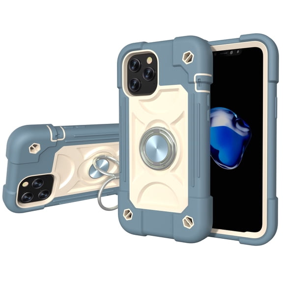 Protective Defender Case for iPhone 11 6.1 inch 2019, Allytech Drop Protection Car Mount Ring Kickstand Hard PC and Silicone Shockproof Cover with Tempered Glass Screen Protector[1 PCS], Felicia Blue