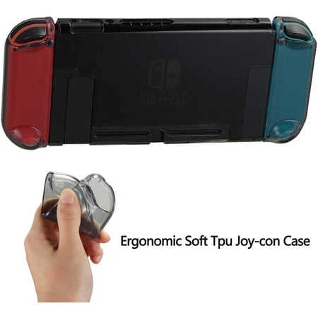 Protective Dockable Cover Case for Nintendo Switch with Joy Con Thumb Grip Set Joystick Caps for Nintendo Switch Joy-con Controller, Soft TPU Grip Case and 4 Silicone Analog Thumb Stick Caps