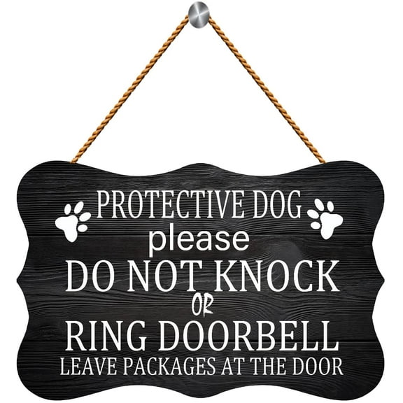 Protective Dog Please Do Not Knock or Ring Doorbell Ring Doorbell Leave Packages at The Door Wooden Sign 12 x 8 inch Wood Plank Design Hanging Sign Rustic Wood Farmhouse Home Decor