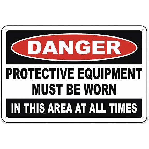 Protective Equipment Must Be Worn Sign - 8"x12" Aluminum Tin Warning Sign for Home Outdoor Garden, Workplace, PPE Requirement