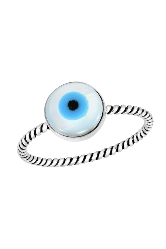 Protective Evil Eye Amulet Twisted Band Sterling Silver Band Ring-9
