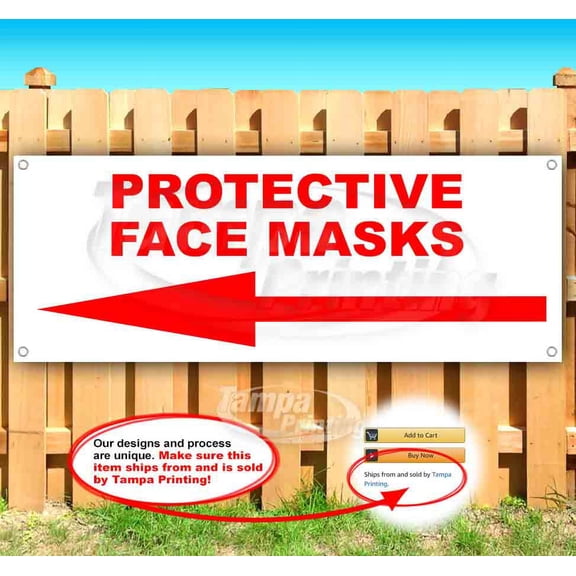 Protective Face Mask Left Arrow 13 oz Vinyl Banner With Metal Grommets