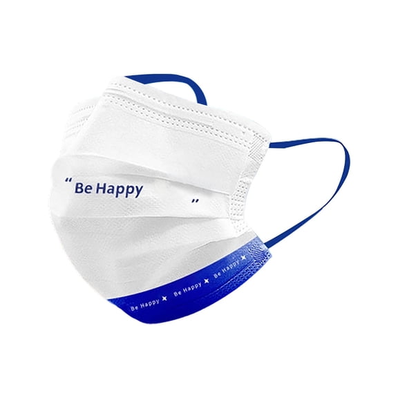 Protective Face Masks - Breathable 3 Layers Happy Letter Printed Face Mask for Adults - 50ct