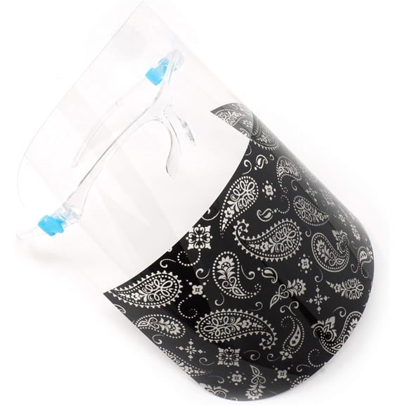 Protective Face Shield 3 Pack, Paisley Design, Fully Transparent Face and Eye Protection from Droplets and Saliva with Reusable Glasses and Replaceable Shield PPE