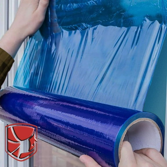 Protective Film for Window Glass, Blue Window Shield Adhesive Film, Window Masking Film with 45 Day UV Protection. 21?x 600 feet Poly Window Protection Film with Utility Knife.
