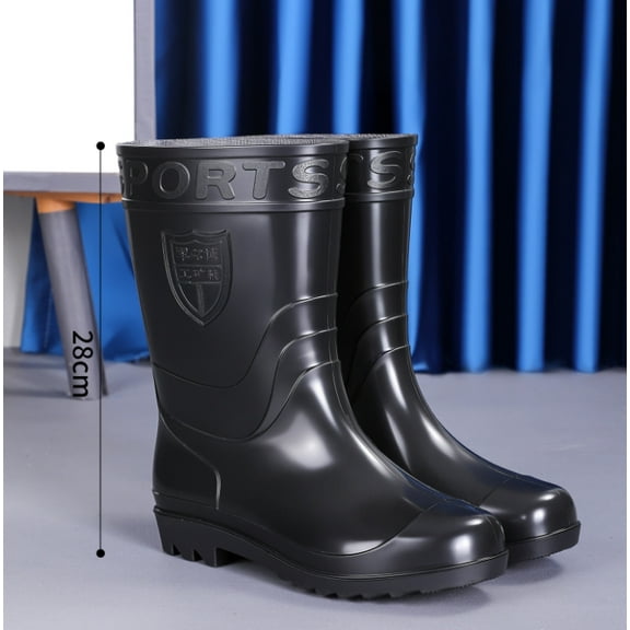 Protective Footwear,Durable Black High - Top Rubber Rain Boots - 100% Waterproof PVC, Slip - Resistant, and Stylish for Outdoor and Work Use