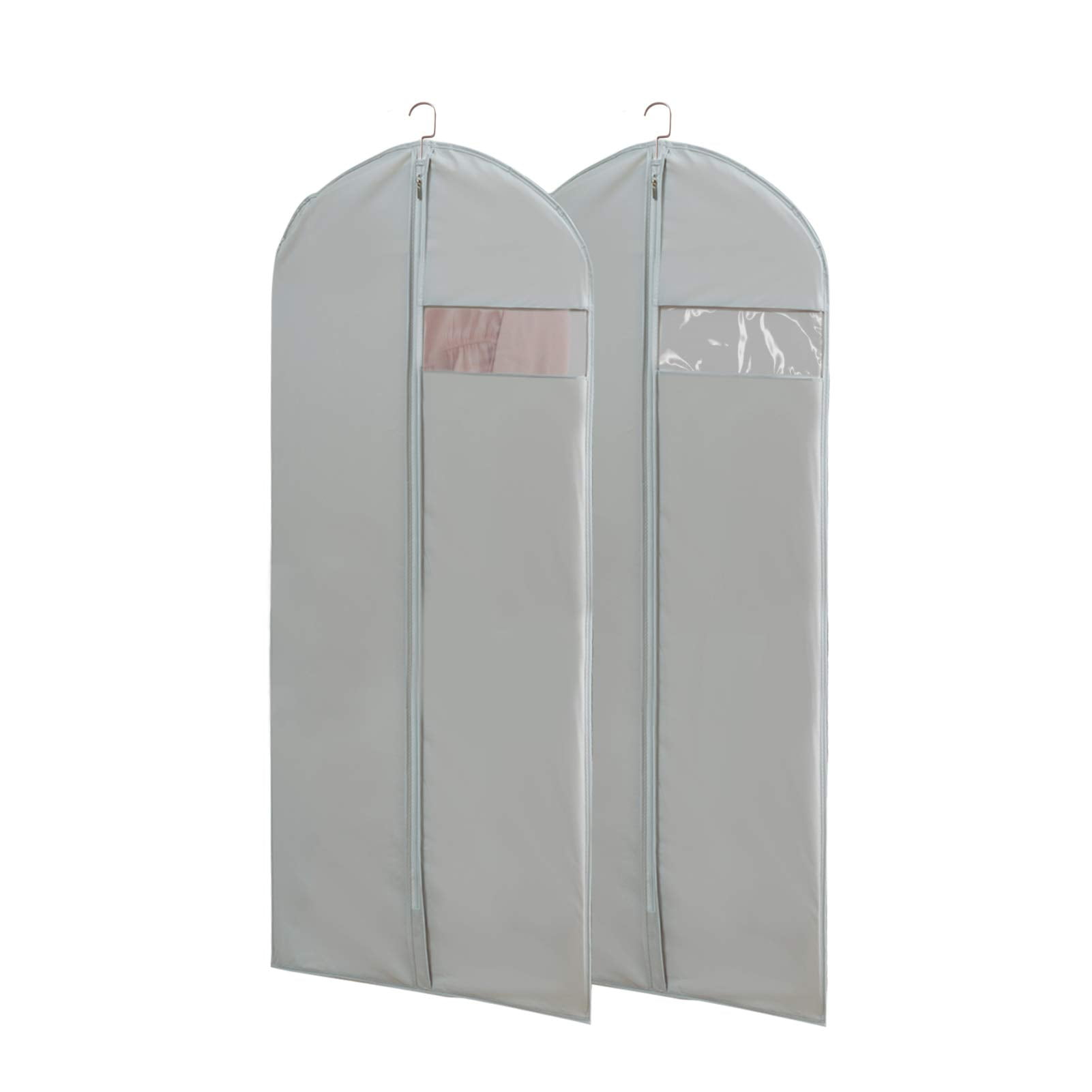 Protective Garment Bags for Long Dresses, 65 Inch Clear Gown Storage Covers, Set of 2 Heavy Duty PEVA Material Bags for Wedding and Evening Attire, Gray