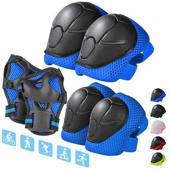 Protective Gear Set for Skateboarding Rollerblading Biking | 6-Piece Pads | Hard Shell Impact Absorption | Adjustable Straps | Teen Youth Adult S Size | Mesh Bag Included
