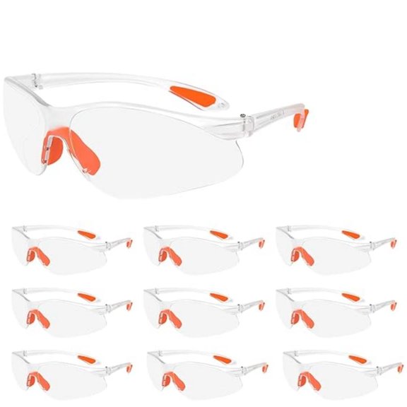Protective Glasses, Pack of 10, Transparent Lenses, Rubber Nose Protective Glasses for Safe Protection, Laboratory Glasses, Work Safety Glasses, Scratch-Resistant Lenses for Women, Men
