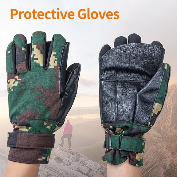Protective Gloves Multipurpose Wear-resistant Heat Insulation Comfortable Breathable Anti-slip Cowhide Camouflage Print Downhill Full Finger Gloves for Caving