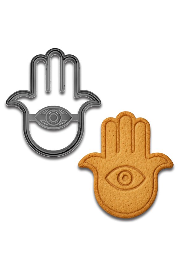 Protective Hamsa Hand Cookie Cutter & Stamp - 4x3.49", Symbol of Luck & Good Fortune (Random Color)