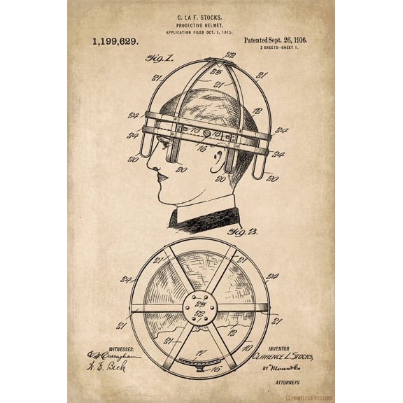 Protective Helmet Vintage Patent Art Poster Print