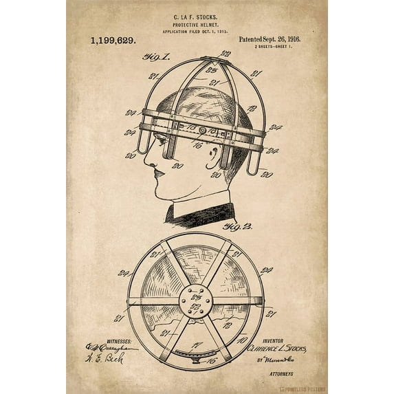 Protective Helmet Vintage Patent Art Poster Print