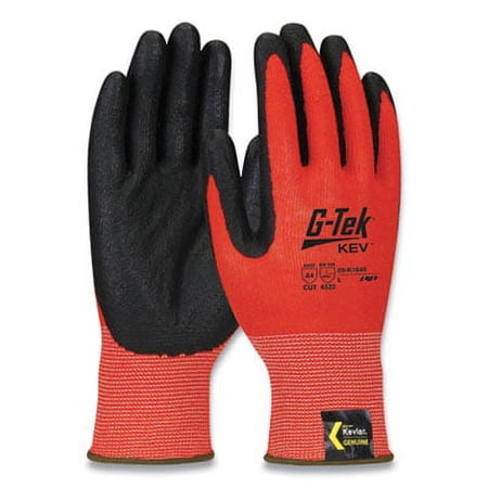 Protective Industrial Products 09K1640L Kev Hi-vis Seamless Knit Kevlar Gloves, Large, Red/black