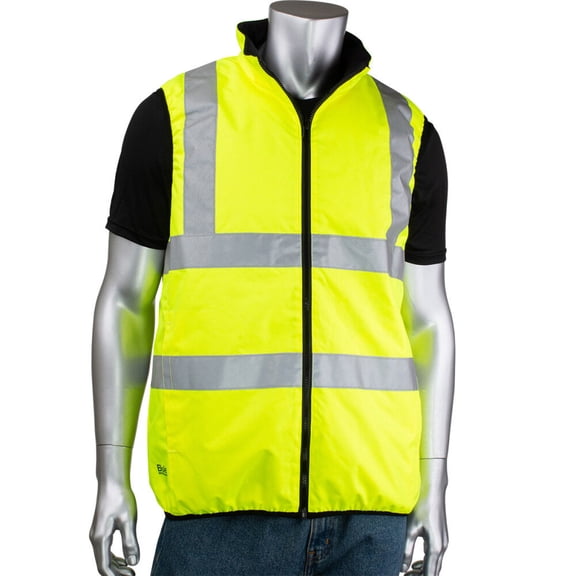 Protective Industrial Products Mens Polyester Reversible Puffer Vest Hi-Vis Yellow Medium