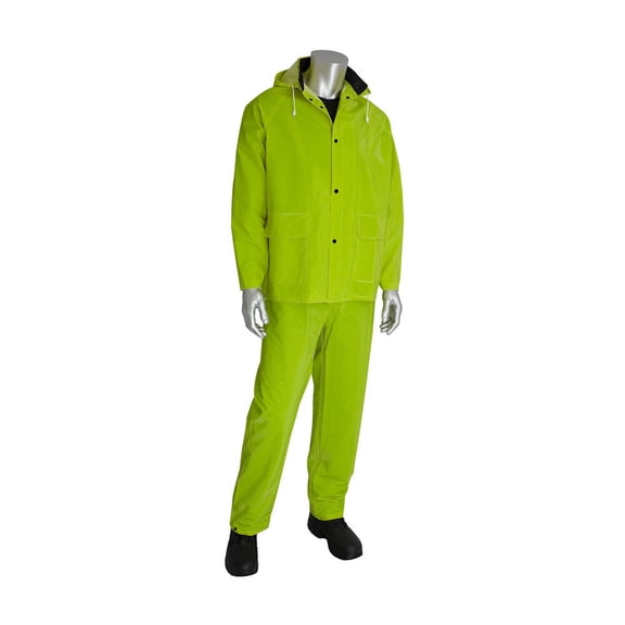 Protective Industrial Products Rainsuit 3Pc. .35Mm Pvc/polyester Hood Corduroy Collar Hi Vis Ly 2Xl