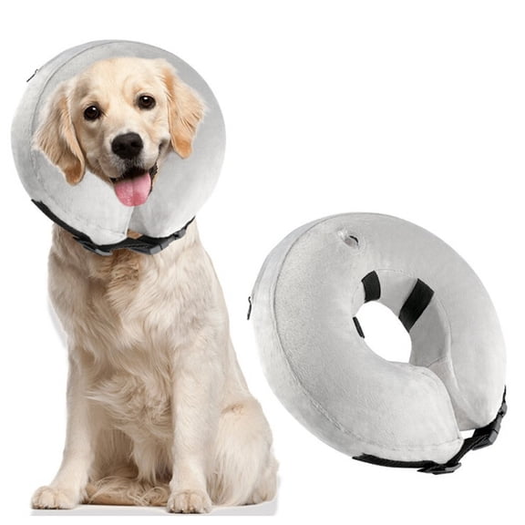 Protective Inflatable Collar, Dog Cones for Large Dogs to Stop Licking, Soft Cone for Dogs After Surgery (Grey) - S