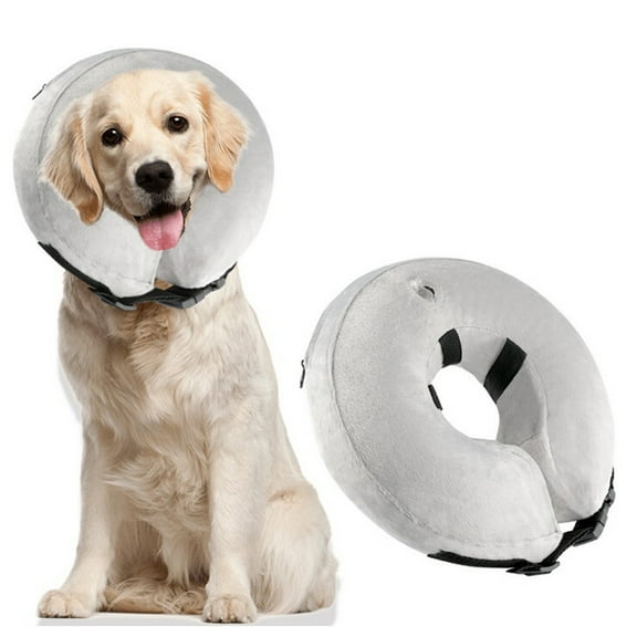 Protective Inflatable Collar, Dog Cones for Large Dogs to Stop Licking, Soft Cone for Dogs After Surgery (Grey)