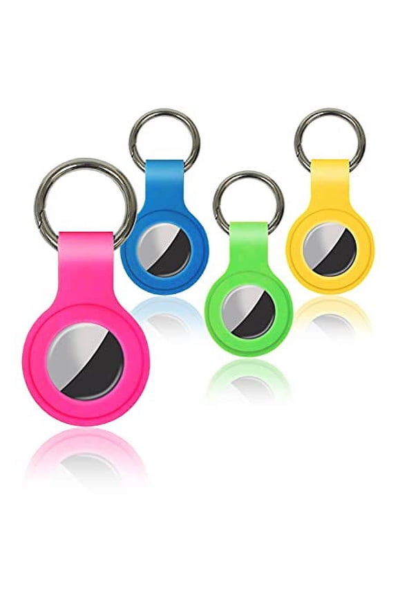 Protective Key Ring Cases for Airtags (4 Pack) Secure Silicone Airtag Holders, with Heavyweight Metal Alloy Key Chain, Anti Loss Finder, Pet Tracker, Assorted Colors, 4 Holders (Neon Colors)