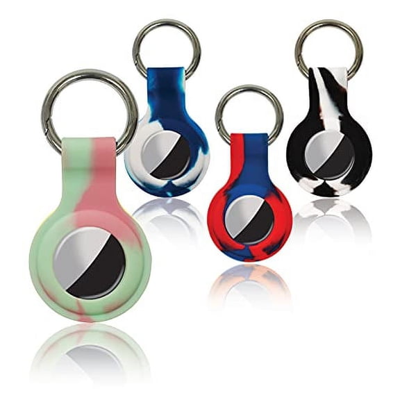 Protective Key Ring Cases for Airtags (4 Pack) Secure Silicone Airtag Holders, with Heavyweight Metal Alloy Key Chain, Anti Loss Finder, Pet Tracker, Assorted Colors, 4 Holders (Tie-Dye)