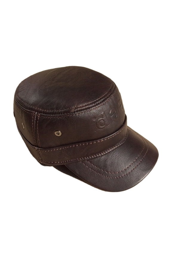 Protective Leather Man Cow Ear Cotton Padded Cap In Middle-aged Men Cowhide Hat Adjustable Thickening Warm Winter Outdoor Male ,Fashion
