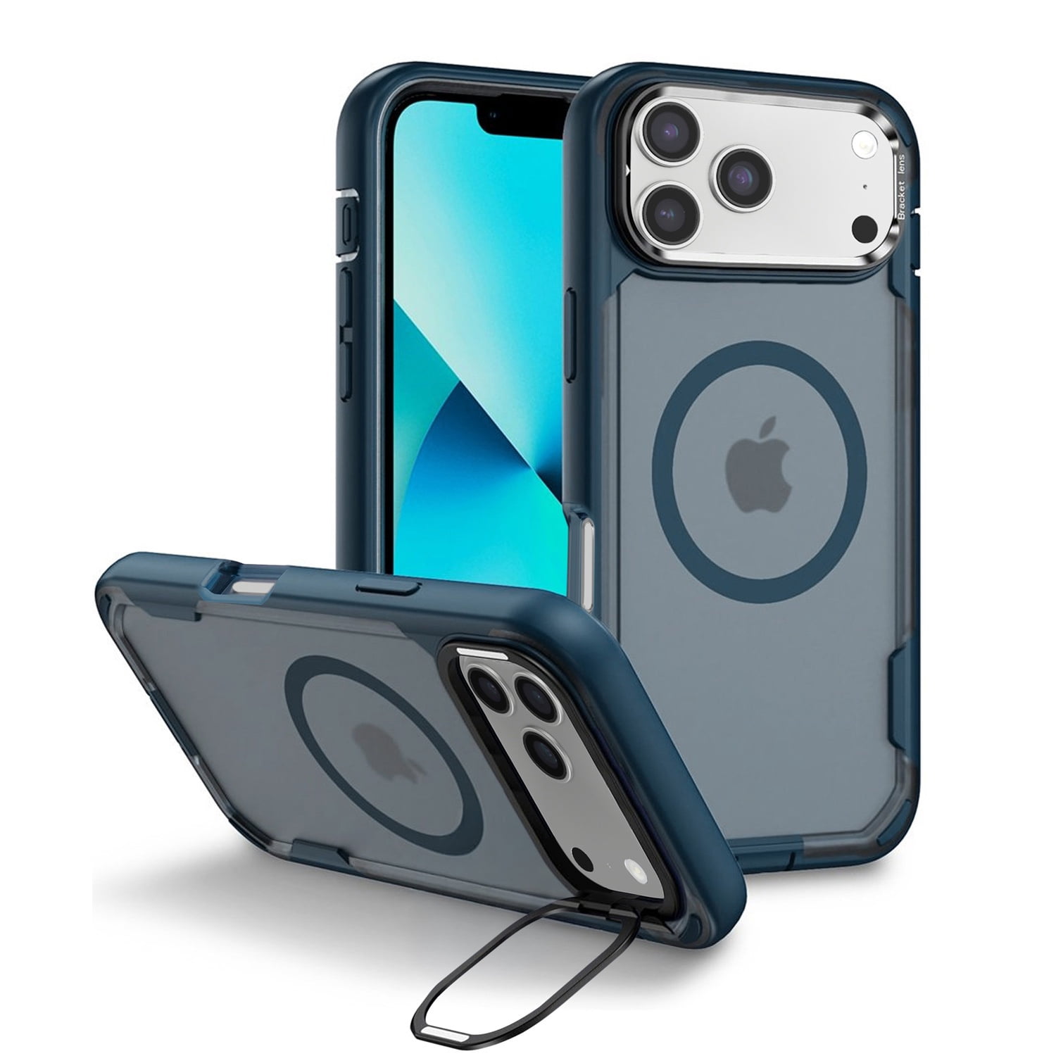 Protective Magnetic Case with Integrated Camera Stand for iPhone 17 Pro Max - Sapphire Blue