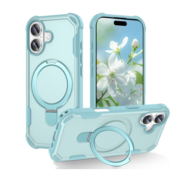 Protective Magnetic Kickstand Case for iPhone 17 with Tempered Glass Screen Protector - Light Blue