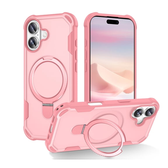 Protective Magnetic Kickstand Case for iPhone 17 with Tempered Glass Screen Protector - Light Pink