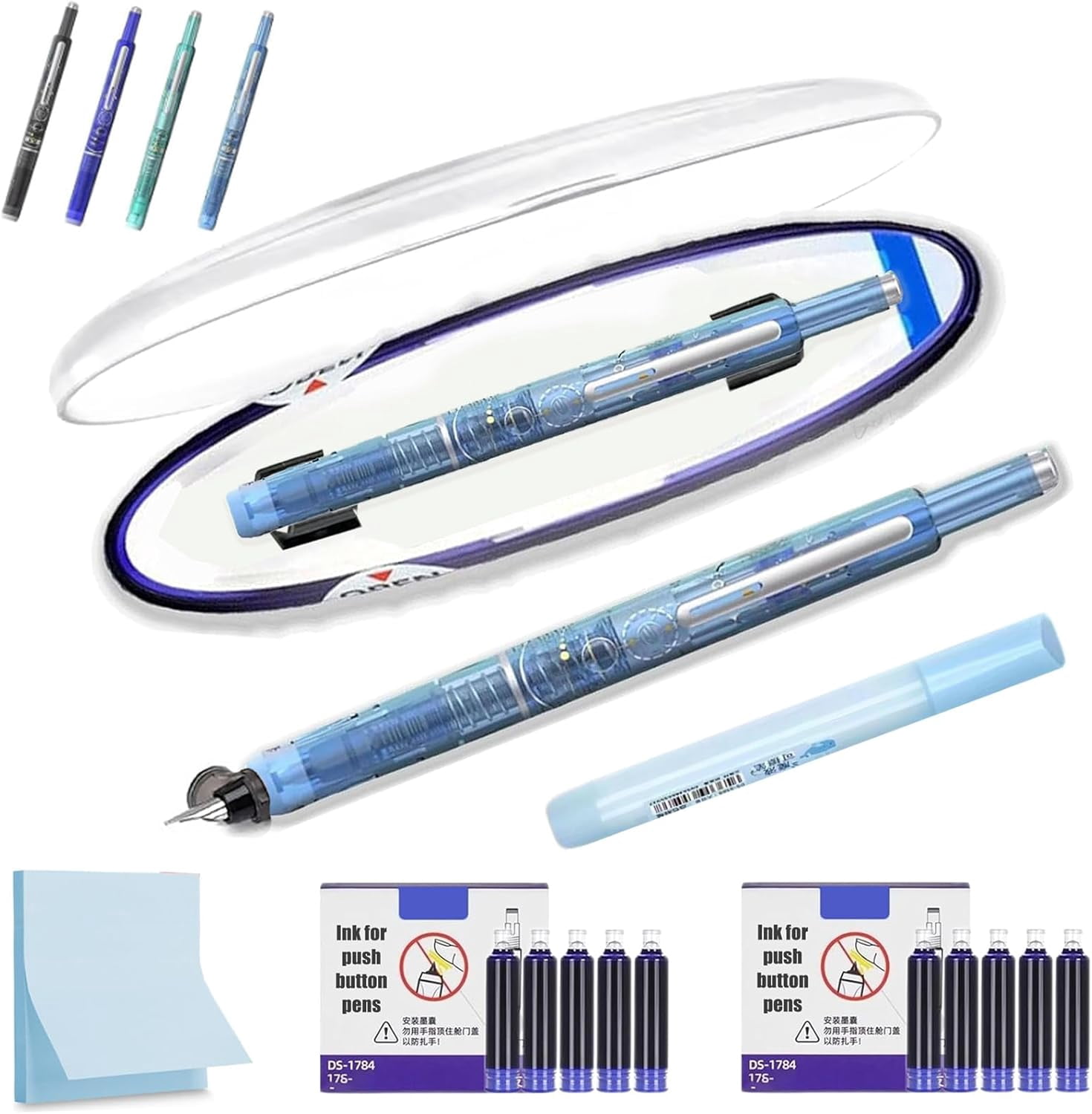 Refillable Ink Cartridge Pen Retractable Fountain Pen - 0.38mm Blue ...