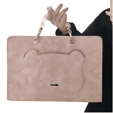 Protective PU Leather Laptop Case 14 inch Laptop Sleeve Compatible with MacBook, HUAWEI, Dell, Lenovo, ASUS, Bonlting Cute Bear Open Carrying Case with Handle, Pink