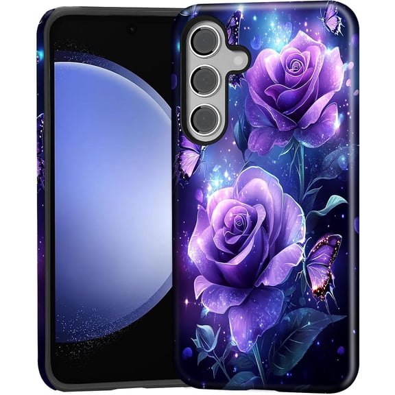 Protective Phone Case for Samsung Galaxy S26 Plus 6.7", TPU+PC Dual Layer Phone Cover with Shock Absorbing Design (Purple Rose Butterfly)