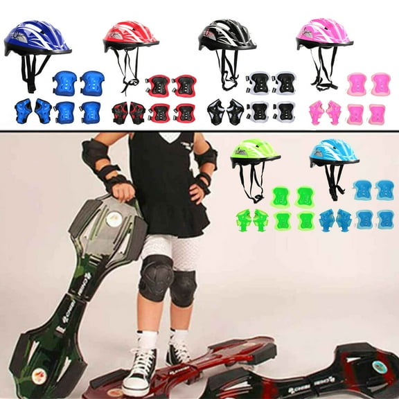 Protective Skating Gear Set 7PCS | Helmet Knee Elbow Wrist Guards Pads | ABS Foam Impact Protection | Adjustable Fit | Multi-Sport | 53-54cm | Blue Red