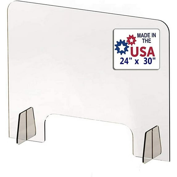 Protective Sneeze Guard for Countertop and Desk, Portable Acrylic Transparent PPE Safety, 30" W x 24" H and 1/4" Thickness Acrylic Panel (Two Stands) Plexiglass Barrier Pass-Through Transaction Window