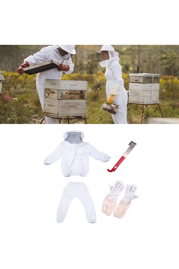 Protective Suit For Professional And Beginner Beekeepers With Gloves And Bee Hive.