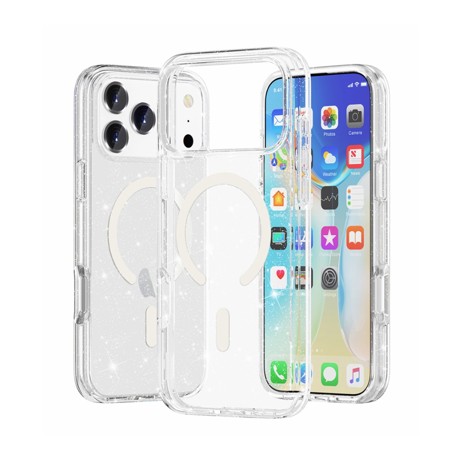 Protective Transparent Color Case with Magsafe for iPhone 17 Pro - Sparkle Clear