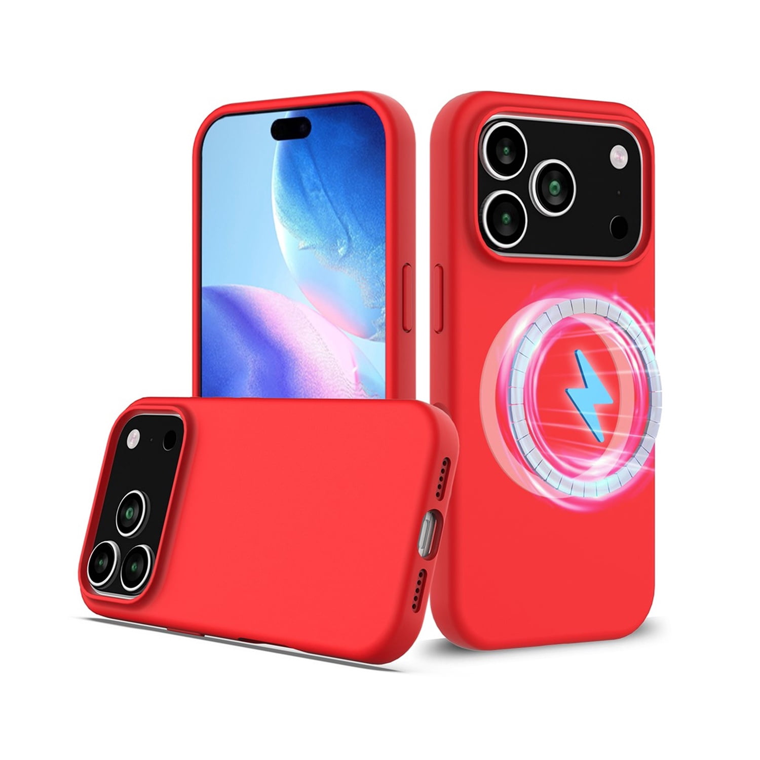 Protective Wireless Charging Silicone Case for iPhone 17 Pro Max with - Red