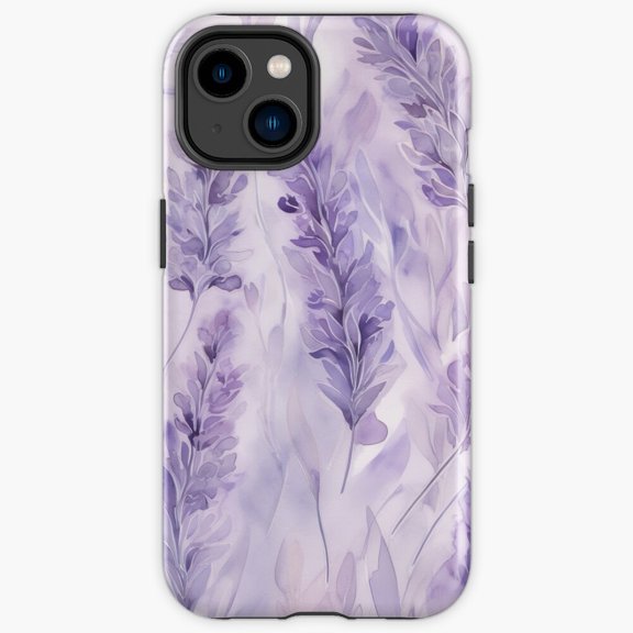 Protective iPhone Case A Delicate Lavender Design Provence Fields Line Drawing Heavy Duty Shockproof Hard Shell IP13/14 Magnetic MagSafe Compatible