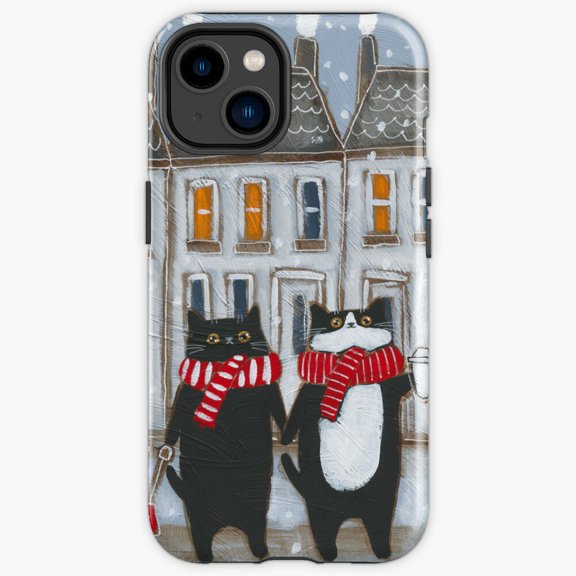 Protective iPhone Case A Snowy Walk Home Serene Country Cottage Landscape Phone Case IP15 Magnetic MagSafe Compatible