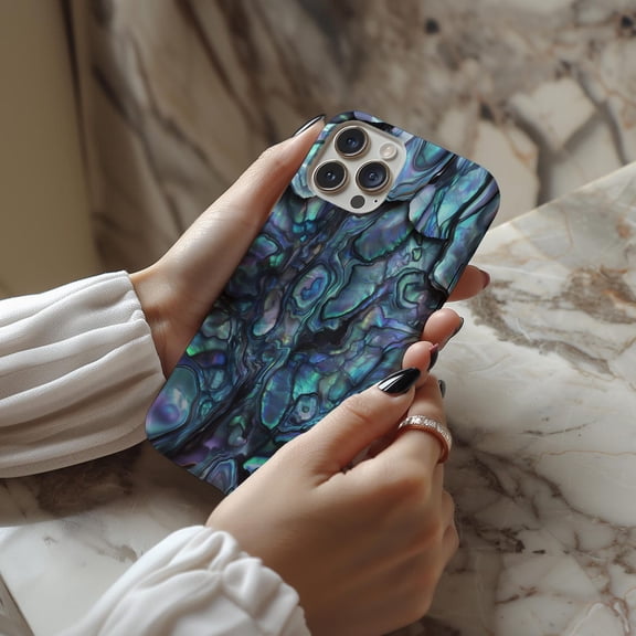 Protective iPhone Case Abalone Dark Blue Green Pattern Print Sea Cover IP13/14 Magnetic MagSafe Compatible