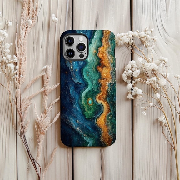 Protective iPhone Case Agate Crystal Pattern Protective Cell Phone Case Dual Layer Cover IP13/14 Magnetic MagSafe Compatible