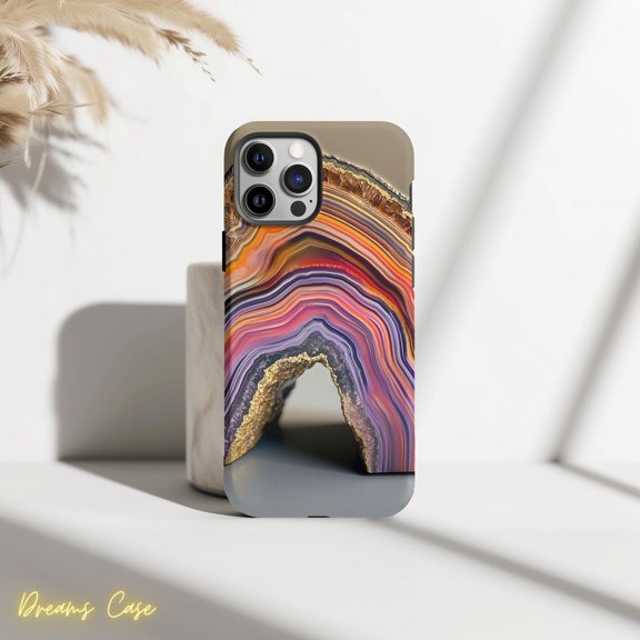 Protective iPhone Case Agate Slice Geode Phone Case Urban Flair Aesthetic IP16 Pro Magnetic MagSafe Compatible