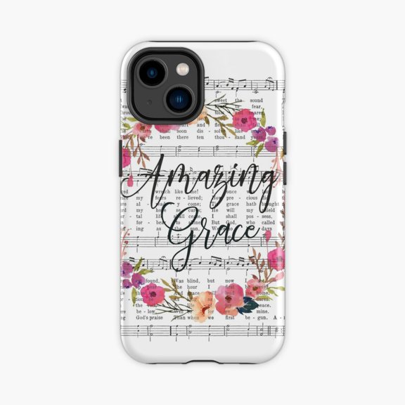 Protective iPhone Case Amazing Grace Hymn Floral Wreath Phone Case IP13/14 Magnetic MagSafe Compatible