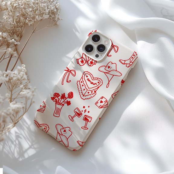 Protective iPhone Case Amour Girly Western Doodles Cowboy Boots Saguaro Cactus Heart Cover IP15 Magnetic MagSafe Compatible