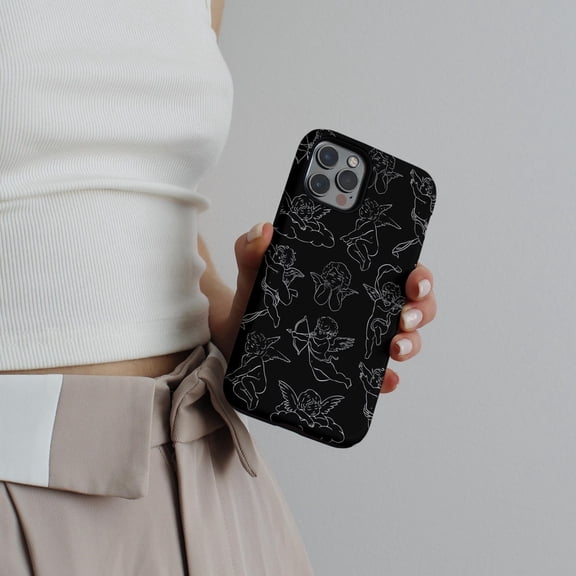 Protective iPhone Case Angel Baby Black White Cherub Illustrations Renaissance Monochrome Shield IP16 Magnetic MagSafe Compatible