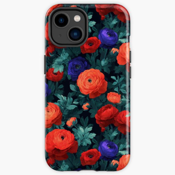 Protective iPhone Case Artistic Wild Ranunculus Texture For Outdoor Party Banner Heavy Duty Shockproof Hard Shell IP13/14 Magnetic MagSafe Compatible