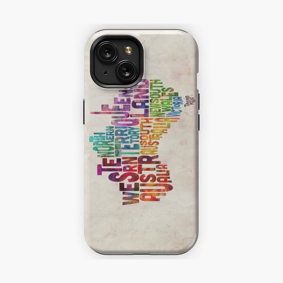 Protective iPhone Case Australia Typographic Text Map Artwork Phone Case Continent Geography Word Art Cover IP13/14 Magnetic MagSafe Compatible