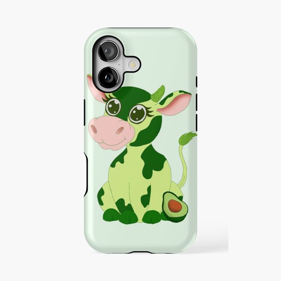 Protective iPhone Case Avocado Cow Cute Animal Fruit Design Phone Case IP13/14 Magnetic MagSafe Compatible