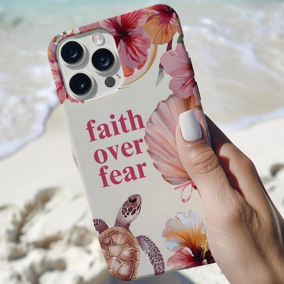 Protective iPhone Case Beachy Faith Over Fear Christian Floral Phone Case Cute Scripture Art IP13/14 Magnetic MagSafe Compatible