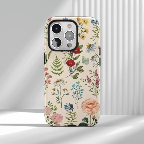 Protective iPhone Case Beautiful Floral Draw Cell Phone Case Protective Cover Artistic Case Compatible Cover IP13/14 Magnetic MagSafe Compatible