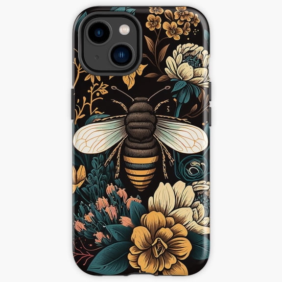 Protective iPhone Case Bee And Flowers Honey Maker Summer Botanical Garden Heavy Duty Shockproof Hard Shell IP15 Magnetic MagSafe Compatible